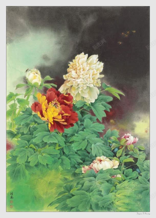 中国风彩色牡丹花jpg设计背景_新图网 https://ixintu.com 国风 彩色 牡丹花