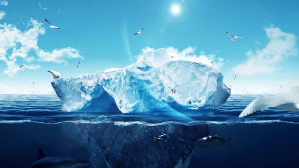 水面上的冰山南极动物海报背景jpg设计背景_新图网 https://ixintu.com 冰山 动物 南极 模型 水面 水面结冰 海报 背景