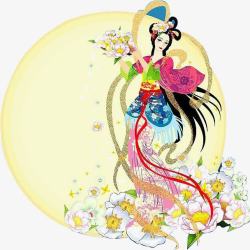 中秋节手绘月亮美女素材