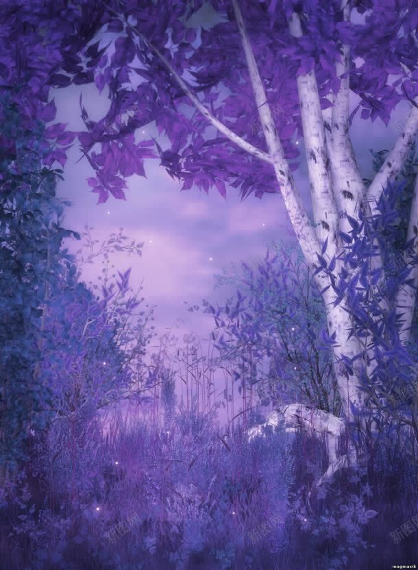 紫色梦幻树叶小花jpg设计背景_新图网 https://ixintu.com 树叶 梦幻 紫色