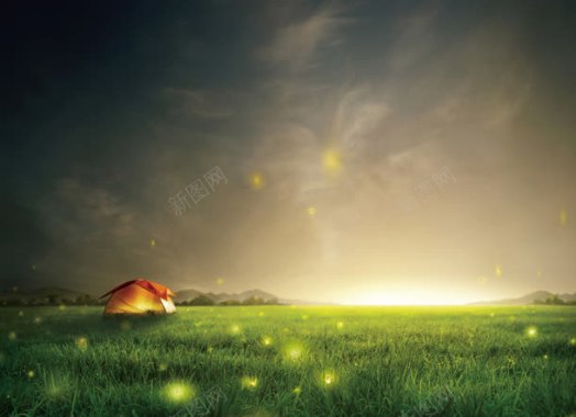 草地帐篷萤火虫海报背景背景