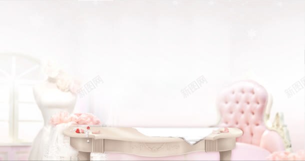 粉色沙发白礼服电商海报背景