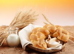 褐色底纹麦穗与面包高清图片