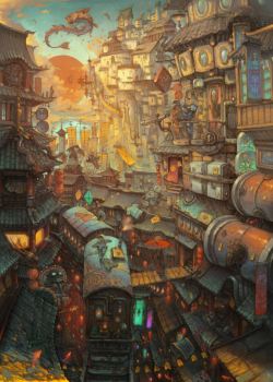 奇幻动漫奇幻城市动漫插画高清图片