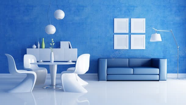 冷色调蓝色客厅桌椅背景