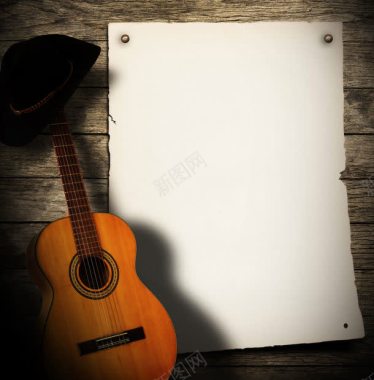 吉他船舵吉他与纸张背景背景