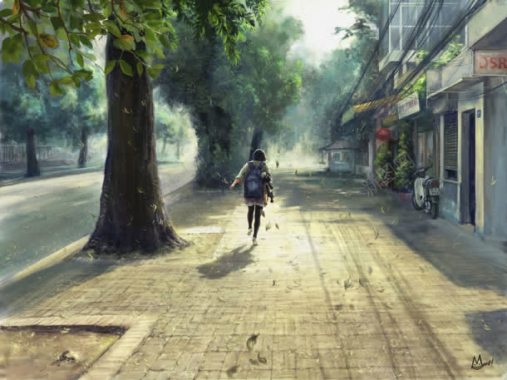 城市街道奔跑的女孩背景