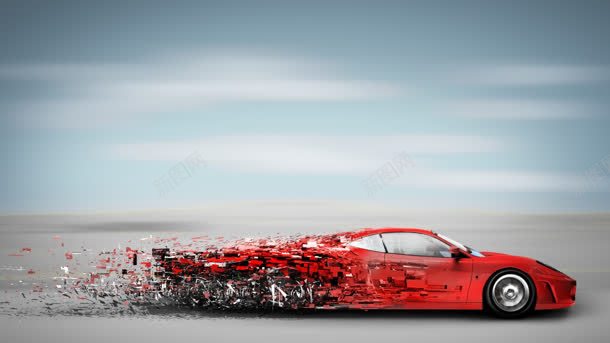 红色跑车碎裂感动感创意背景