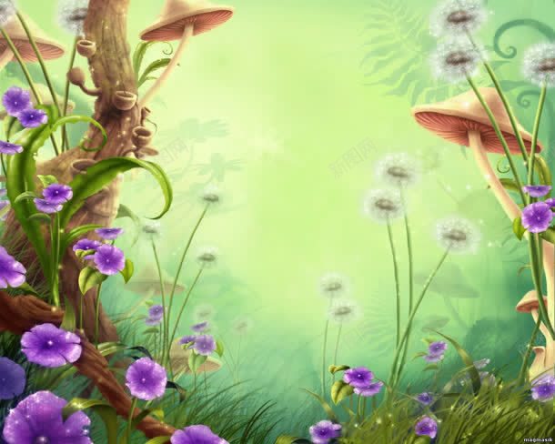 手绘绿草紫色小花蘑菇jpg设计背景_新图网 https://ixintu.com 紫色 蘑菇