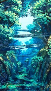 彩绘树林桥彩绘合成背景