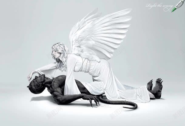 天使和恶魔亲吻图片