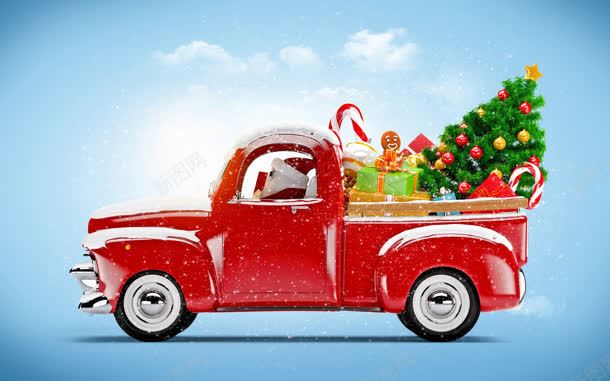 红色的汽车承载着圣诞树jpg设计背景_新图网 https://ixintu.com 圣诞树 承载 汽车 红色