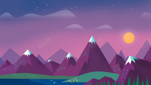 手绘卡通紫色山峰树林jpg设计背景_新图网 https://ixintu.com 卡通 山峰 树林 紫色