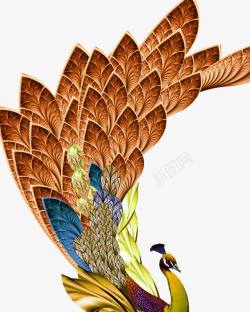 抽象羽毛背景手绘金孔雀凤凰高清图片