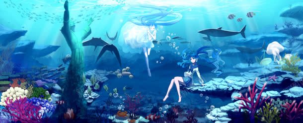 深蓝海底徜徉唯美背景