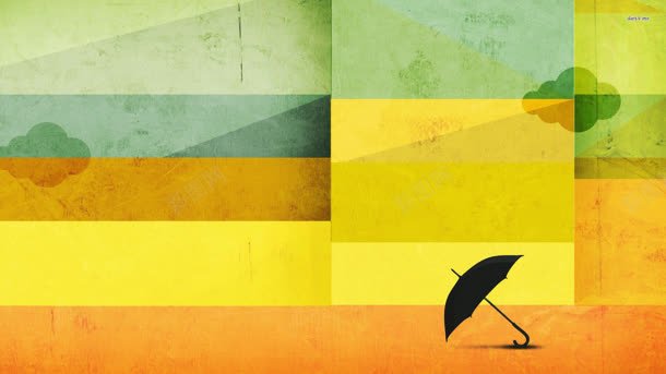 黄色正方形黑色雨伞卡通背景