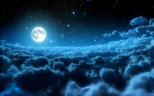 唯美云层云海月亮星空背景