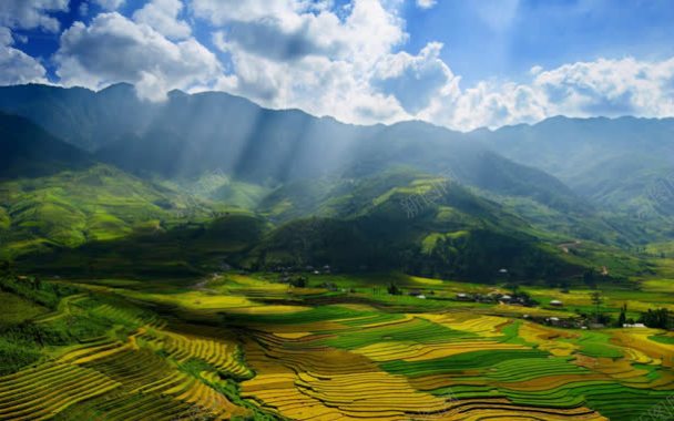 蓝天白云大山梯田海报背景背景