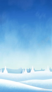 卡通冬天的树雪白世界背景