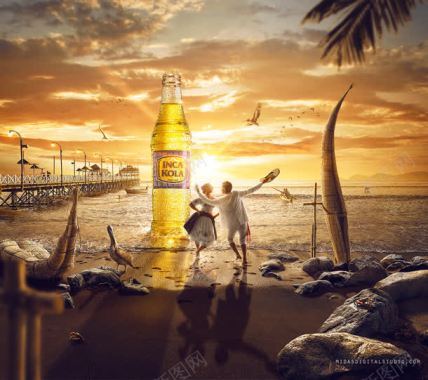 海滩啤酒金色海报背景背景