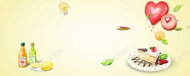 越南美食美食蛋糕水果卡通手绘背景banner背景