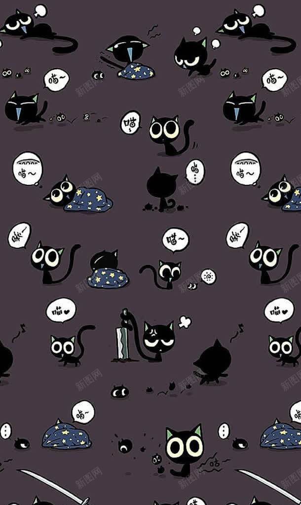 手绘卡通黑色小猫jpg设计背景_新图网 https://ixintu.com 卡通 黑色