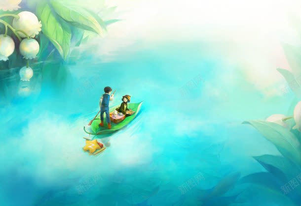 童话里的动漫人物与小舟jpg设计背景_新图网 https://ixintu.com 孤舟 小舟 漫人 童话