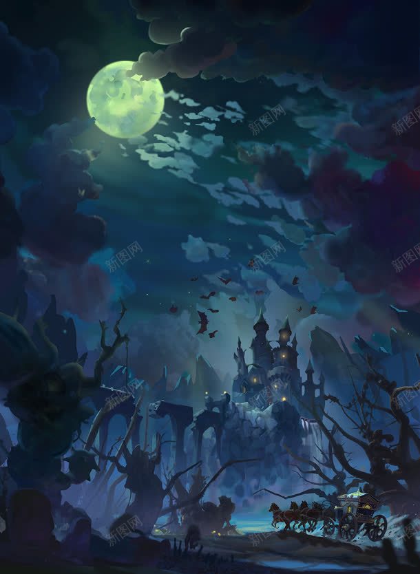 阴深的城堡夜景插画jpg设计背景_新图网 https://ixintu.com 城堡 夜景 插画