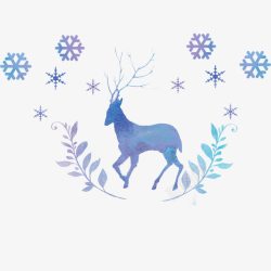 圣诞树叶雪花麋鹿蓝色高清图片