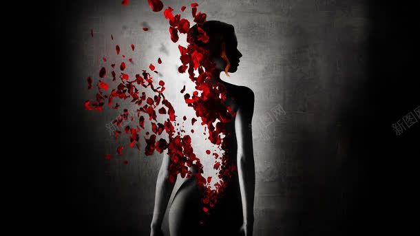 破碎的女人玫瑰花瓣海报背景背景