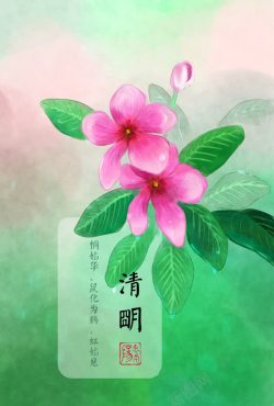 粉花绿叶节气清明海报