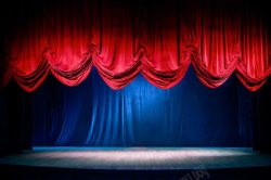 影院红色座椅拉开的舞台幕布背景高清图片