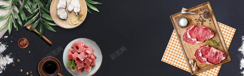 高档牛肉简约绿叶黑色bannerpsd设计背景_新图网 https://ixintu.com 卡 吃货 吃货来啦 吃货节 小吃 早餐 正餐 美味 美食 美食促销 美食海报 西点 西餐 零食 餐饮