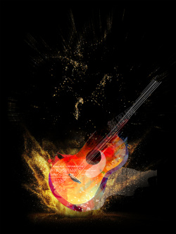 电音之夜黑色简约质感创意吉他海报背景高清图片