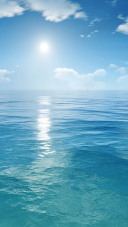 海平面上的荒岛海平面上的太阳H5高清图片