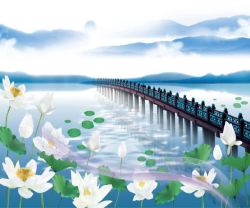 湖泊桥鲜花背景背景