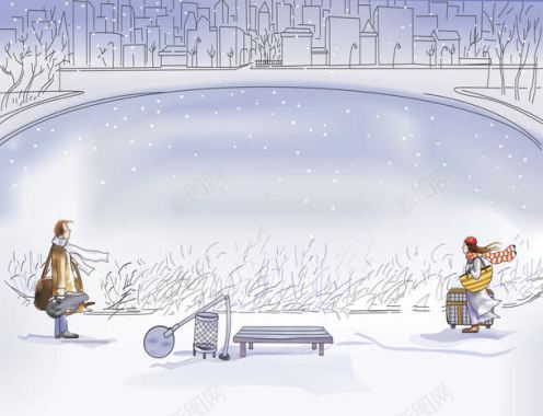 卡通人物雪景背景