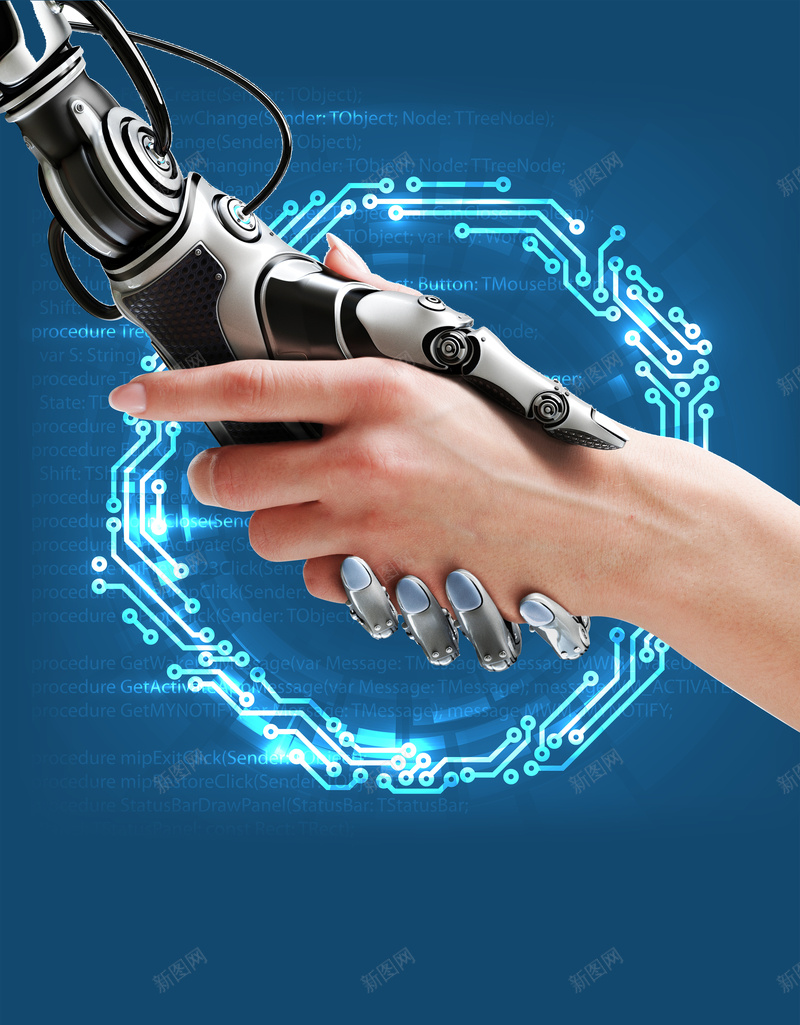 大数据时代引领未来海报psd设计背景_新图网 https://ixintu.com 人工智能 人工机器人 大数据海报 握手 智能时代 智能机器人 机器人 科技 蓝色