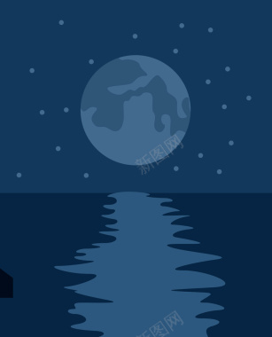 夜晚星空月亮水中倒影背景矢量图背景