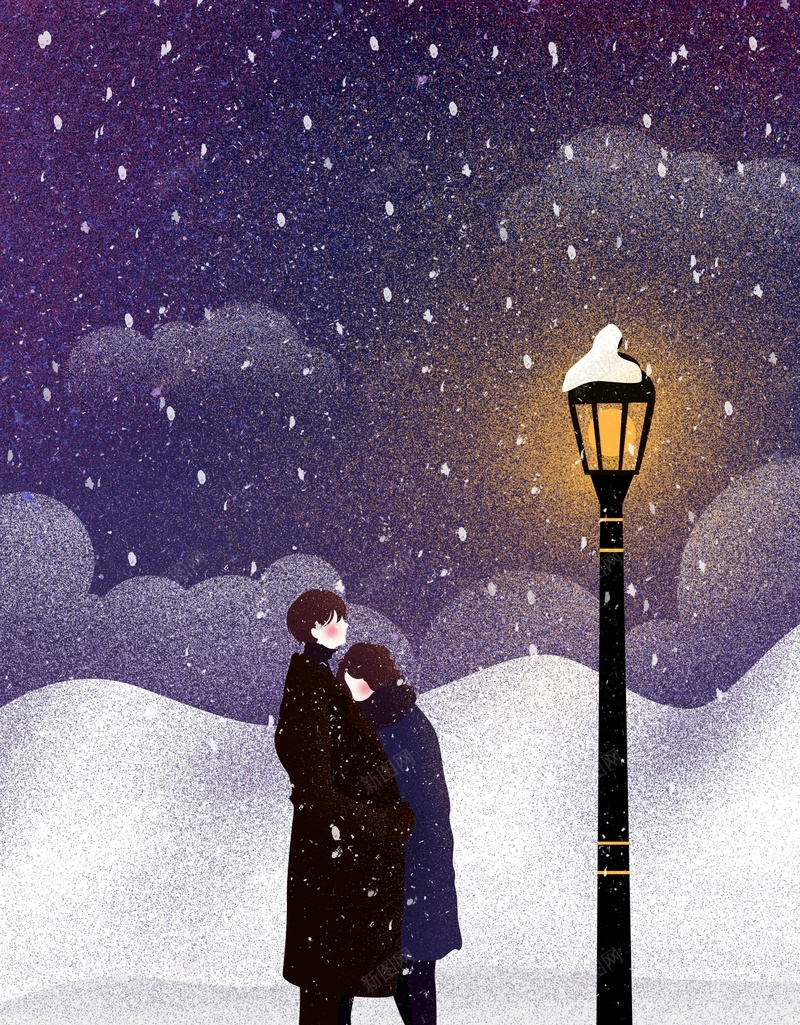 夜晚雪景紫色手绘插画背景psd设计背景_新图网 https://ixintu.com 卡通 夜晚 情侣 手绘 插画 简约背景 紫色背景 路灯 雪景 雪花