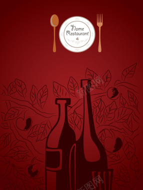 红酒美食西餐厅浪漫红色背景矢量图背景