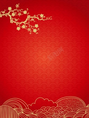 矢量中国风传统梅花海水纹背景背景