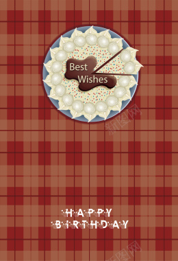 格子桌布生日奶油裱花蛋糕海报背景矢量图背景