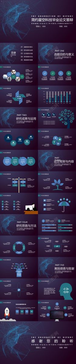 科技蓝色简约星空科技毕业论文答辩PPT模板