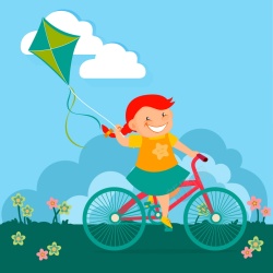 小朋友骑单车小孩放风筝矢量图高清图片