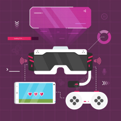 扁平虚拟现实游戏装备科技背景矢量图背景