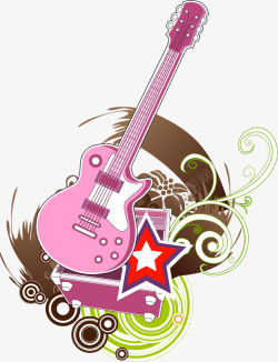 抽象粉色吉他五角星图案矢量图素材