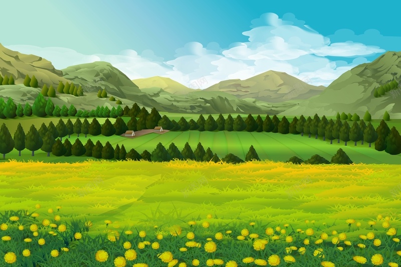 矢量手绘田野草原风景背景ai设计背景_新图网 https://ixintu.com 卡通 手绘 放牧 海报 湖泊 田野 矢量 童趣 绿色 背景 草原 远山 郊游 风景 矢量图