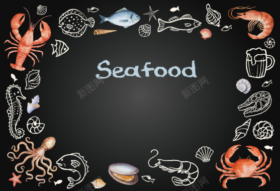 新鲜海鲜食物海报背景矢量图背景