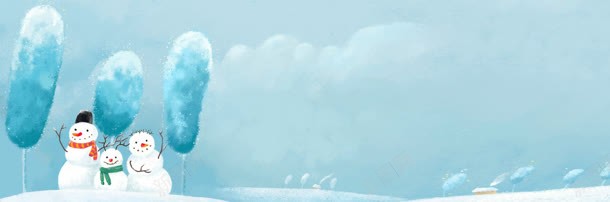 雪人banner创意jpg设计背景_新图网 https://ixintu.com 天空 山峰 树木 积雪 路